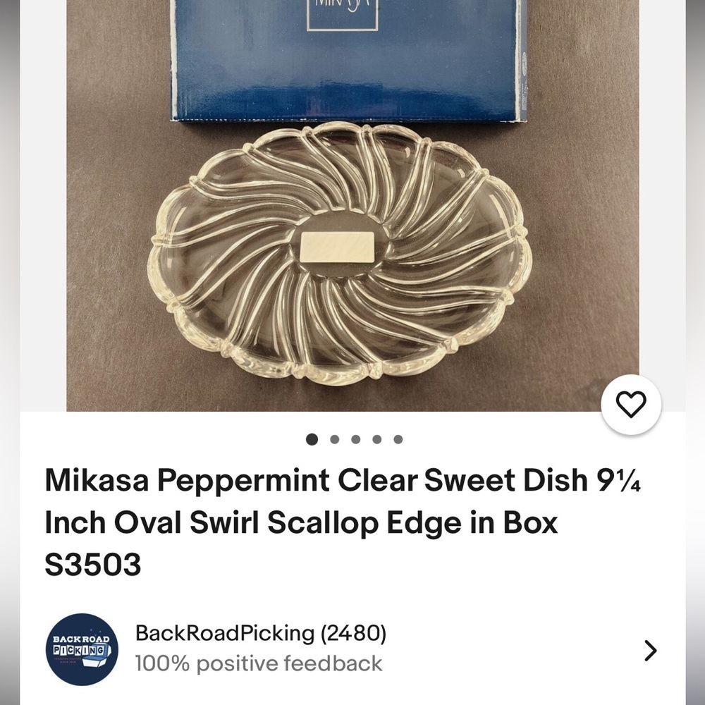 Mikasa peppermint clear sweet dish oval swirl scallop edge